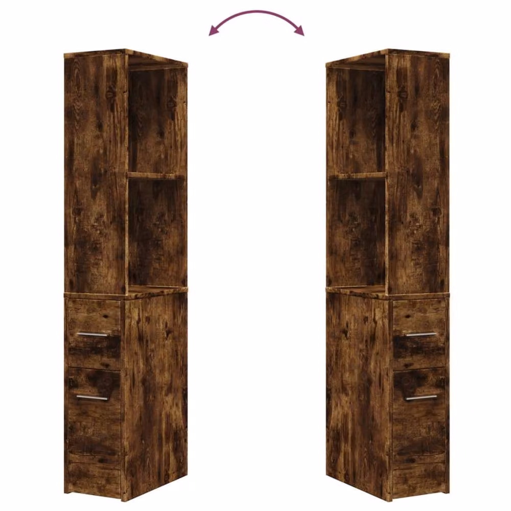 Berkfield Home Narrow Bathroom Cupboard with Wheels in Smoked Oak Brown – 3