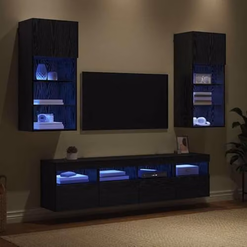 vidaXL Modern Wall Mounted TV Unit with Integrated LED Lighting in Black Oak – 2
