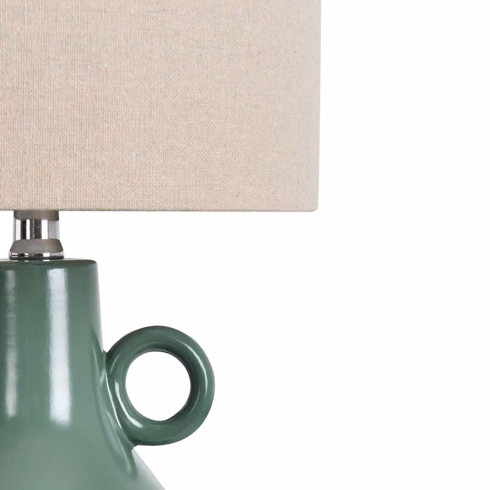 Wyld and Coco Green Ceramic Table Lamp with Beige Fabric Shade – 3
