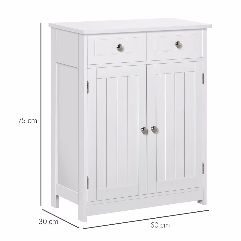 STILVORA White Lacquered Freestanding Bathroom Storage Cabinet with Hinged Doors and Internal Drawers – 3