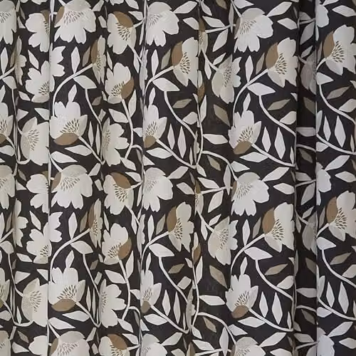 Fusion Luna Floral Eyelet Curtains in Black, White and Gold, 100% Cotton, Width: 117 cm, Drop: 183 cm – 4