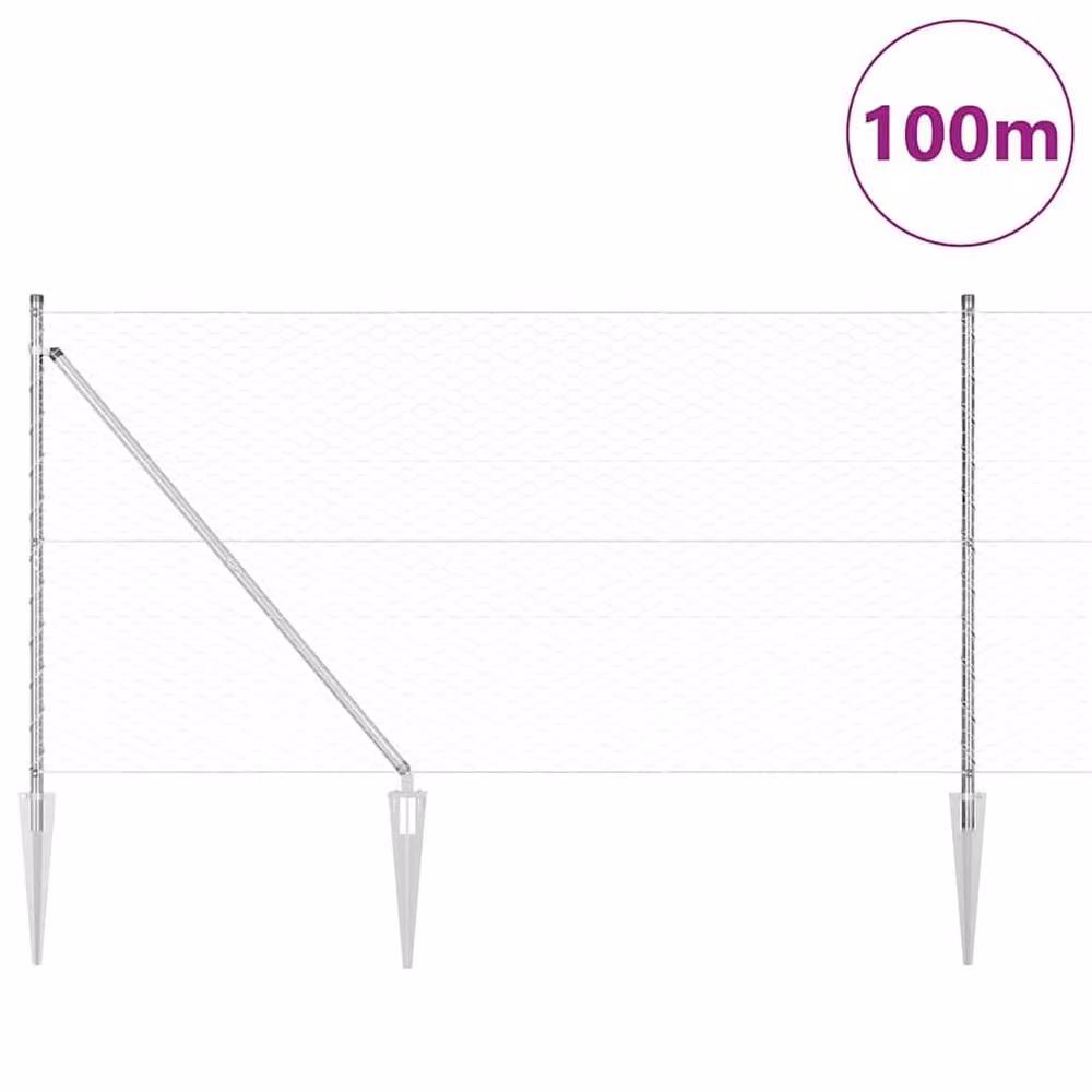 Berkfield Home Hexagon Wire Mesh Fence, Galvanised Steel, Silver, H 140 cm x W 100 m – 2