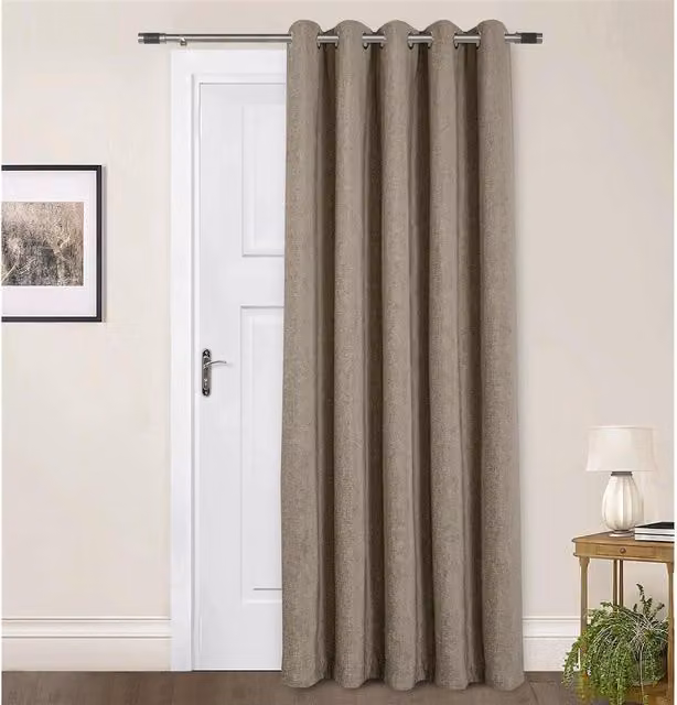 Sundour Brown Chenille Opaque Eyelet Fabric Panel Door Curtain