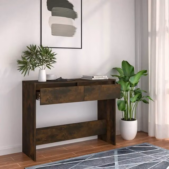 Berkfield Home Modern Smoked Oak Console Table in Brown, W/D/H: 100 x 35 x 76.5 cm – 1