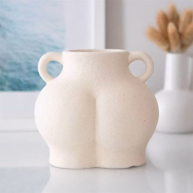 Uniqueful Cream Speckle Bum Ceramic Tabletop Plant Pot in Beige, H: 15.5 cm, W: 14.0 cm, D: 12.5 cm