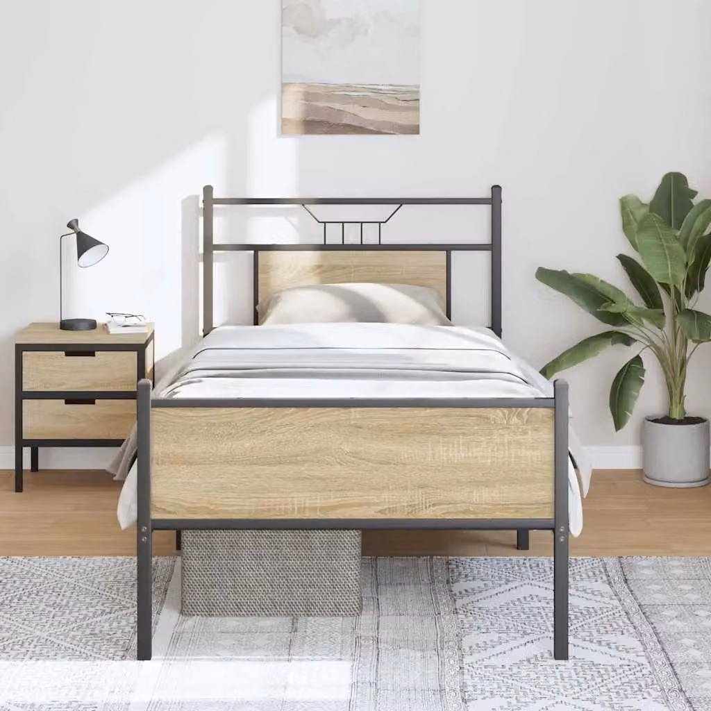 Berkfield Home Single Bed Frame in Sonoma Oak and Brown Engineered Wood, W/D/H: 90 x 190 cm – 2