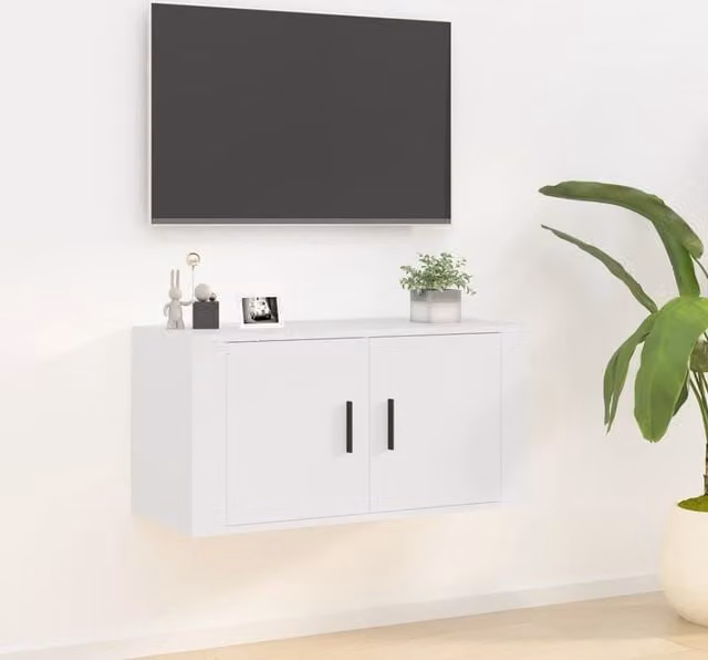 Berkfield Home Wall Mounted TV Cabinet in White, W/D/H: 80 x 34.5 x 40 cm