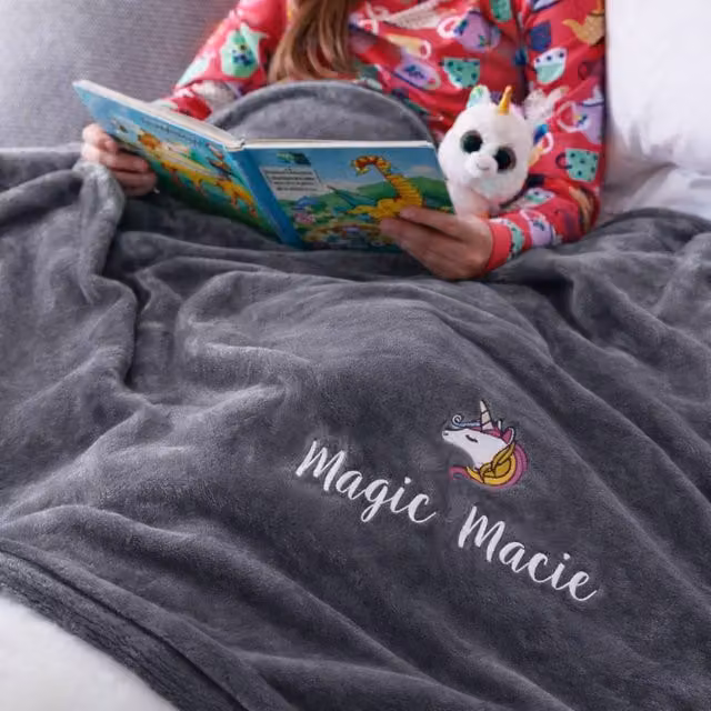 Duncan Stewart Ultra Soft Personalised Children's Unicorn Blanket in Silver, W: 140 cm, D: 180 cm – 1
