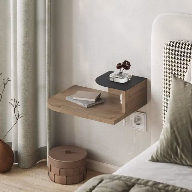 HOCUS PICUS Luno Wall Mounted Nightstand with Integrated Lighting, Oak, W/D/H: 40 x 30 x 12 cm – 1