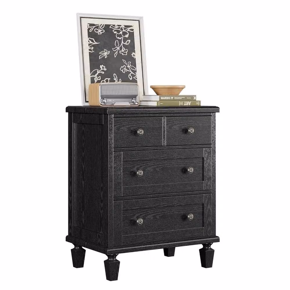 VOGREX 4 Drawer Wood and Metal Dresser in Black – 5