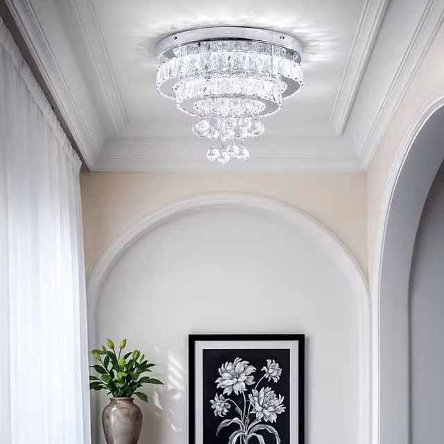 Living Star Modern Round LED Ceiling Light in Chrome and Transparent Crystal