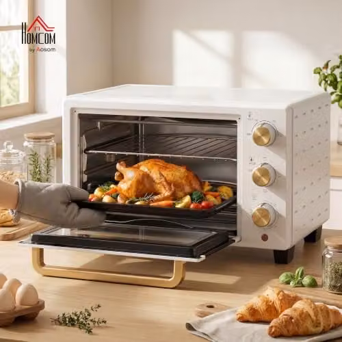 HOMCOM 21L Electric Mini Oven and Grill with Adjustable Temperature, Timer and Auto Shut-off, White – 2