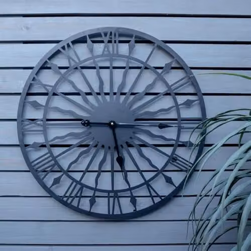 mysmartbuy Black Sun Design Metal Wall Clock for Indoor or Outdoor Use, Diameter: 60 cm