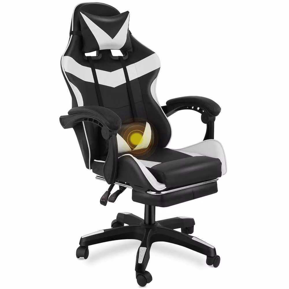 VOGREX Black and Multicolour Synthetic Leather Gaming Chair with Massage, Footrest, and Headrest – 3