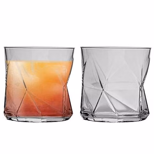 Bormioli Rocco Cassiopea Geometric Whisky Tumbler Glasses, Transparent, 320ml, Pack of 2