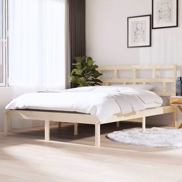 Berkfield Home Solid Pine Wood Double Bed Frame, Brown, W: 135 cm, L: 190 cm