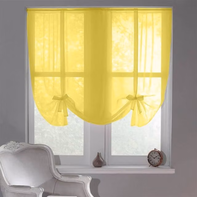 Luxury Living Sheer Voile Tie Up Curtain Blinds in Yellow, Width: 228 cm, Drop: 137 cm – 1