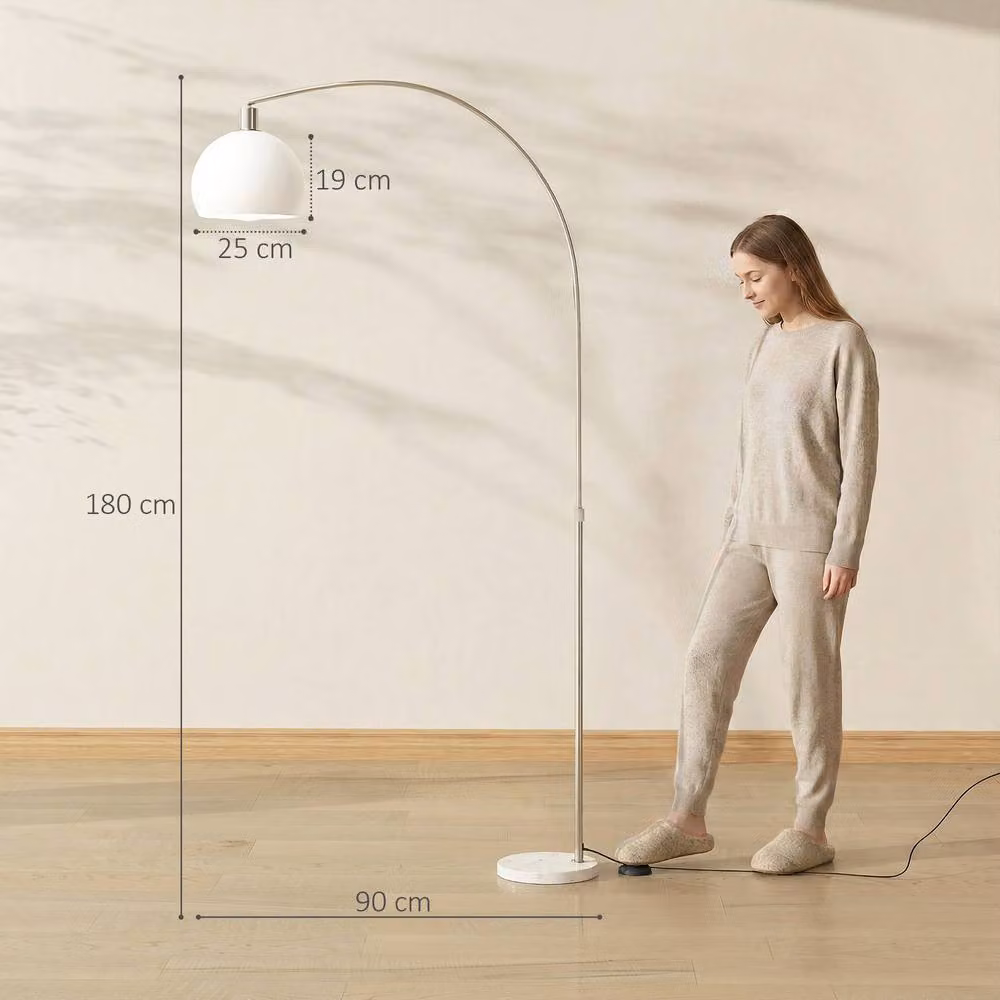 HOMCOM Modern White and Silver LED Floor Lamp with Marble Base and Foot Switch, H 180 x W 25 x D 25 cm – 3