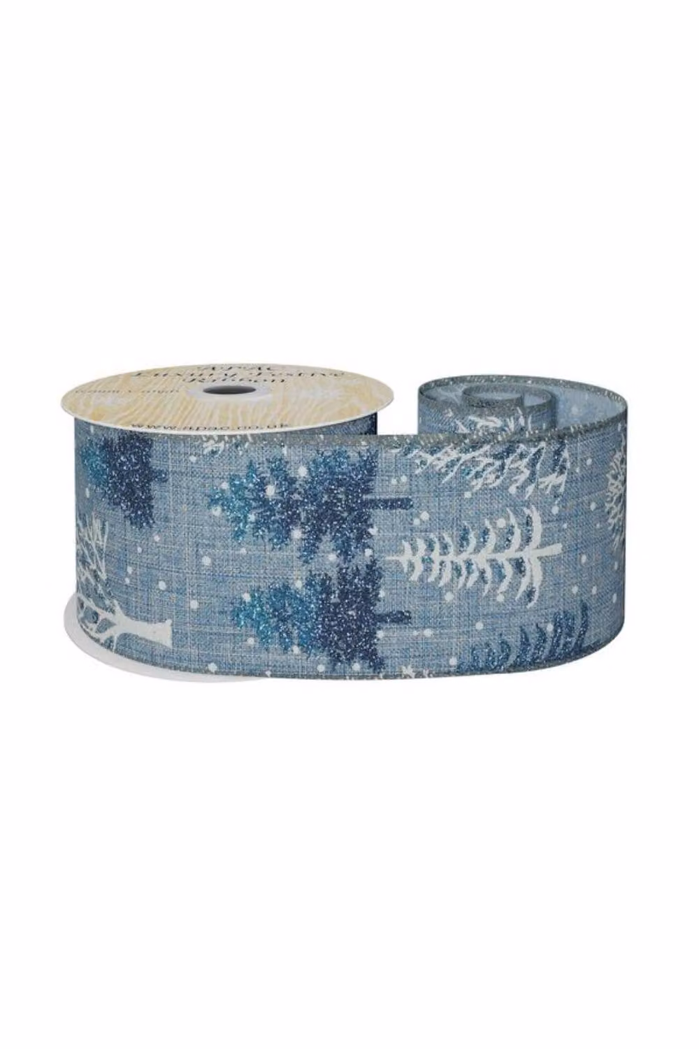 KDMD Blue and White Glitter Tree Ribbon, Width: 6.3 cm, Length: 9.14 m – 2