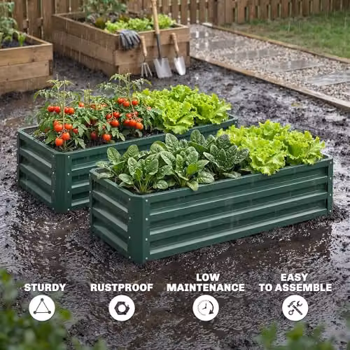 Outsunny Set of 2 Green Steel Raised Garden Beds, W/D/H: 110 x 50 x 30 cm – 4