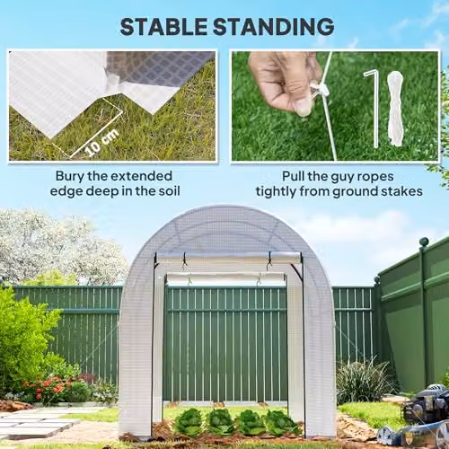 Outsunny White Polytunnel Greenhouse with Mesh Windows, W/D/H: 180 x 180 x 200 cm – 4