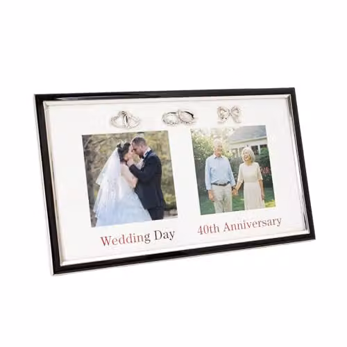 Happy Homewares 40th Ruby Anniversary and Wedding Day Picture Frame in Silver, Black and Red, 4 x 4 inch – 1