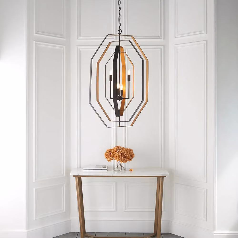 Loops Multi Arm Geometric LED Ceiling Chandelier in Bronze and Gold/Brass, Height Adjustable – 2