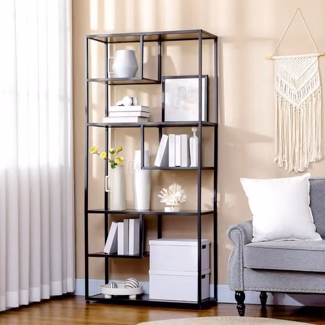 HOMCOM 7 Tier Industrial Ladder Shelf in Rustic Brown and Black