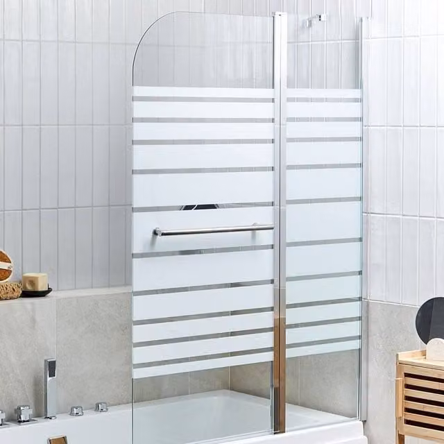 Wyld and Coco Silver Sliding Bath Screen, Transparent Glass, W: 140 cm, D: 100 cm