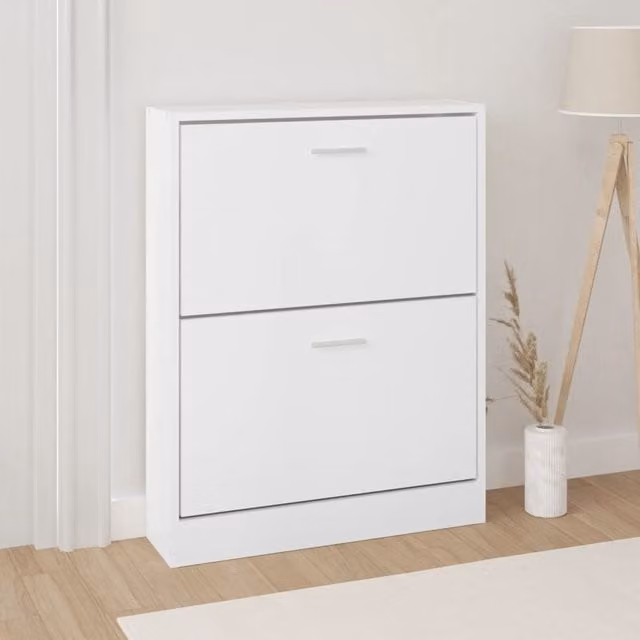 Berkfield Home White Modern Wall Mounted Shoe Cabinet with Tilting Compartments W/D/H: 59 x 17 x 81 cm