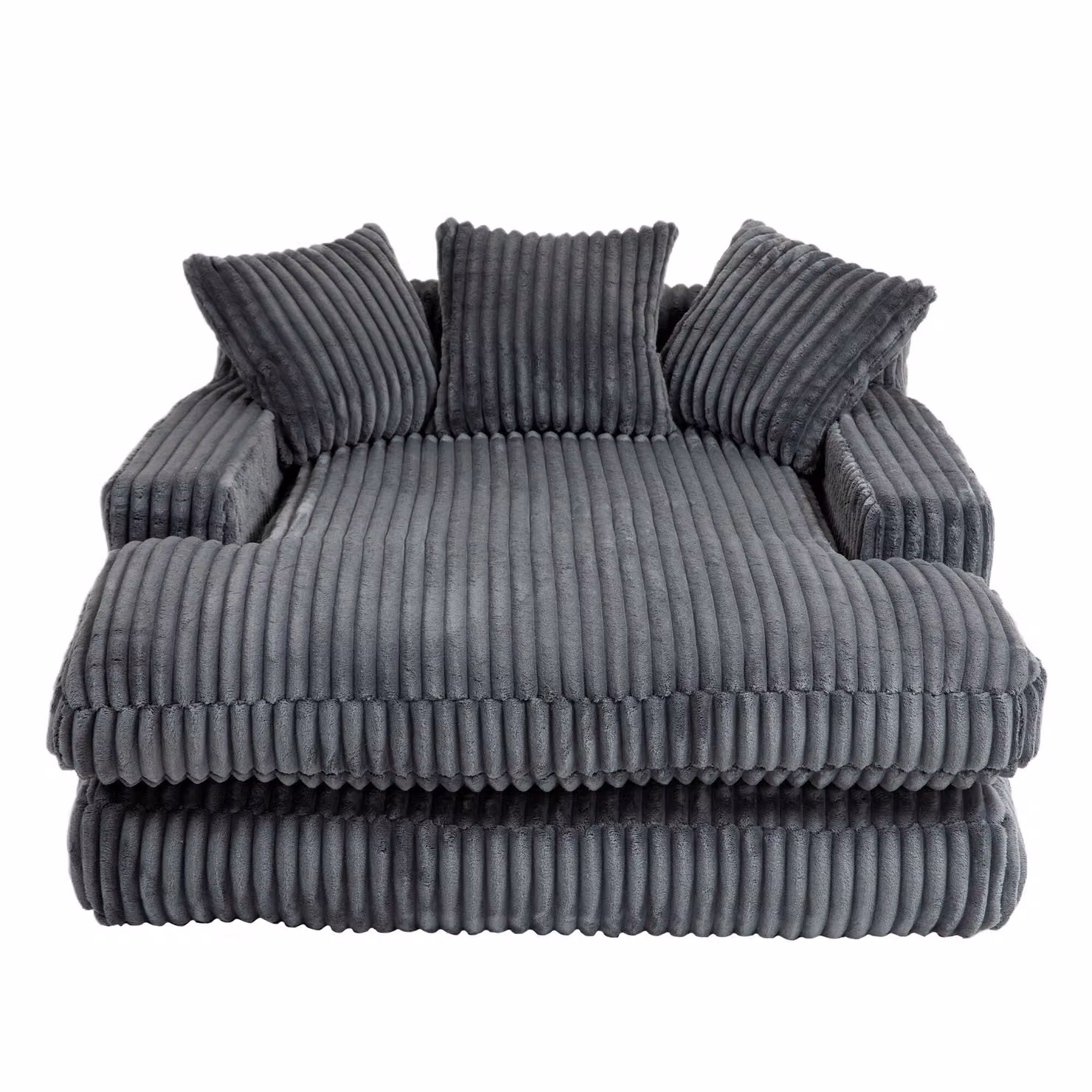 Aosom UK Oversized L-Shape Chaise Longue Sofa with 3 Throw Cushions and Wide Armrests, Grey, W/D/H: 125 x 125 x 63 cm – 2