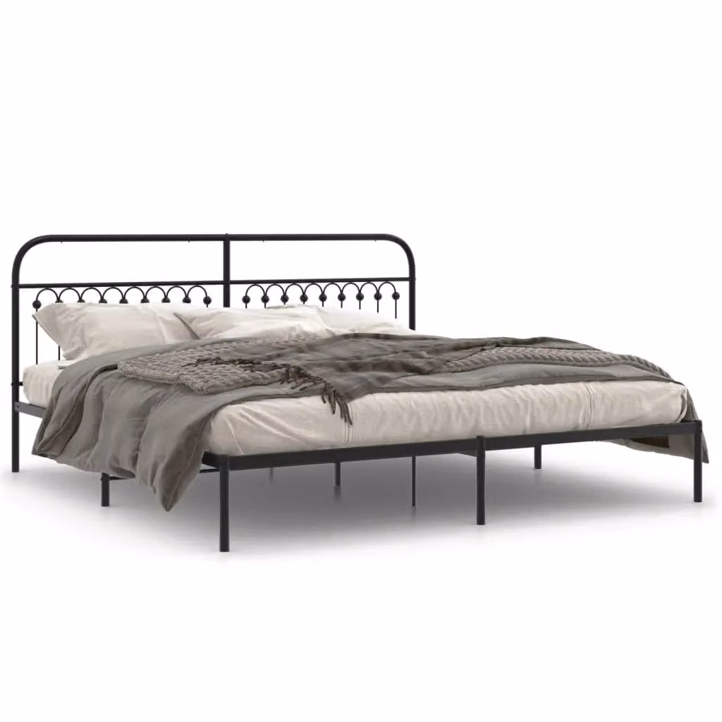 Berkfield Home Metal Bed Frame with Headboard, Black, W/D/H: 193 x 203 cm – 2