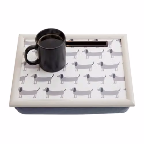 Orsina Dachshund Lap Tray with iPad Holder and Cushioned Base in Black and White – 2