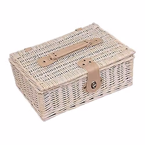Red Hamper H001P/HOME Provence Standard Empty Picnic Basket in Brown and Red Open Weave Rattan and Wood, W: 30 cm