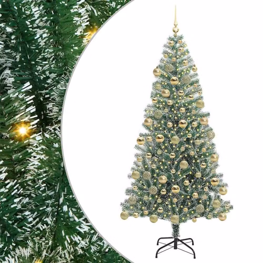 Berkfield Home Snow Flocked Artificial Christmas Tree with LED Lights, Green, Height: 180 cm – 2