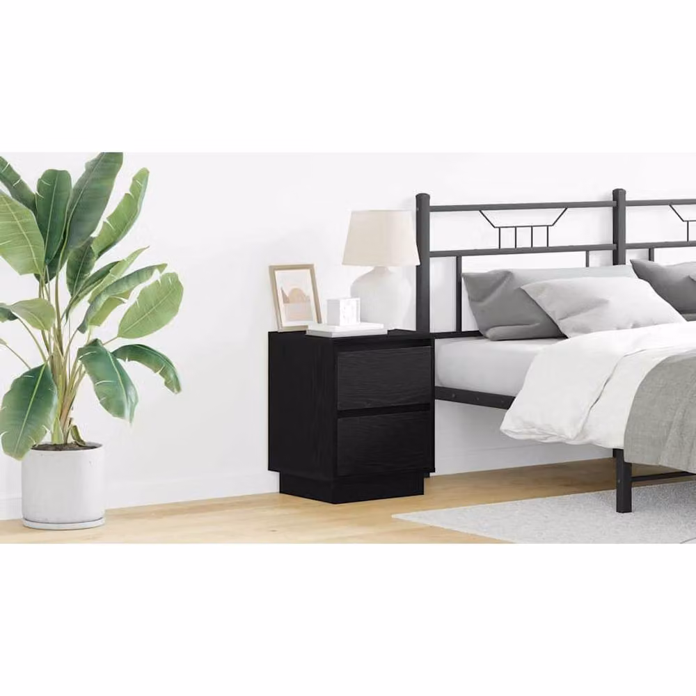 Berkfield Home Modern Bedside Cabinets with Integrated LED Lights, Black, Set of 2, W: 39 cm, D: 34.5 cm, H: 50 cm – 5