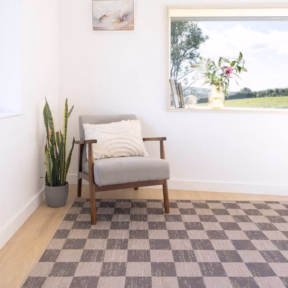 Kukoon Checkerboard Brown Jute and Cotton Blend Machine Washable Area Rug W: 80 cm, L: 300 cm – 3