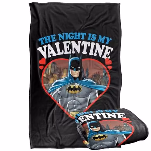 Warner Bros. Batman The Night Is My Valentine Super Soft Fleece Throw Blanket, Multicolour, W: 91 cm, D: 147 cm