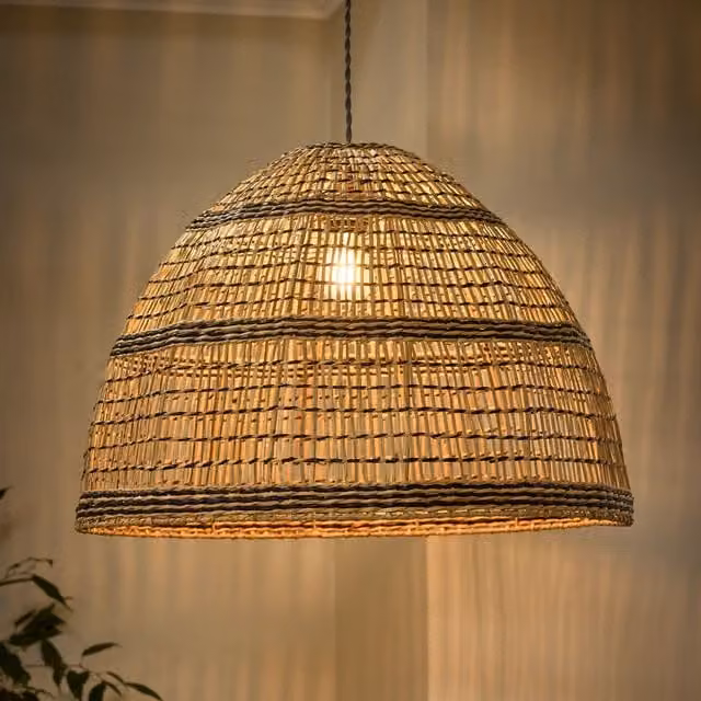 Dibor Traditional Seagrass Stripe Easy Fit Decor Ceiling Shade in Beige and Black, H 41 cm x D 60 cm – 1