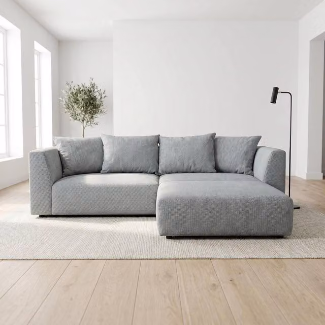 Abakus Direct Tokyo L-Shape Corner Sofa in Anthracite Basket Weave Fabric