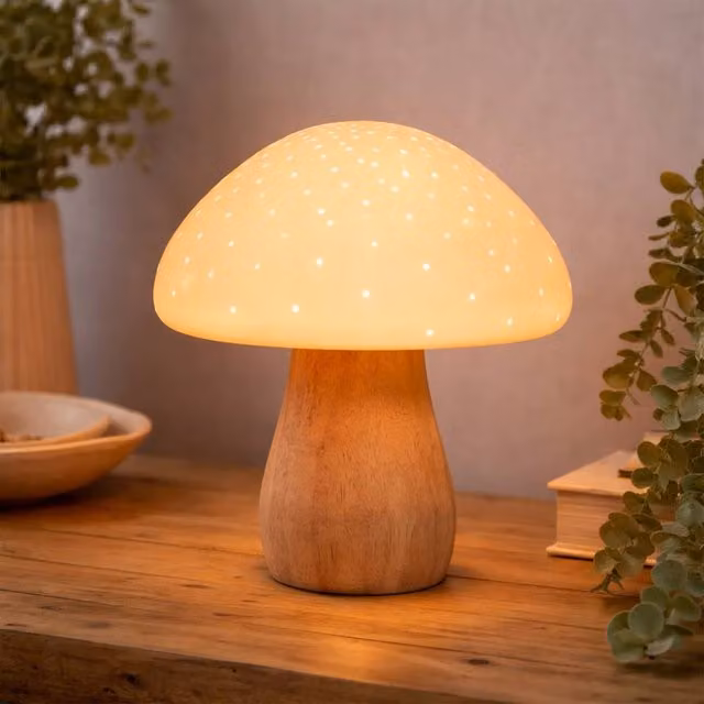 Dragodirect Retro Mushroom Table Lamp in Brown Wood – 1