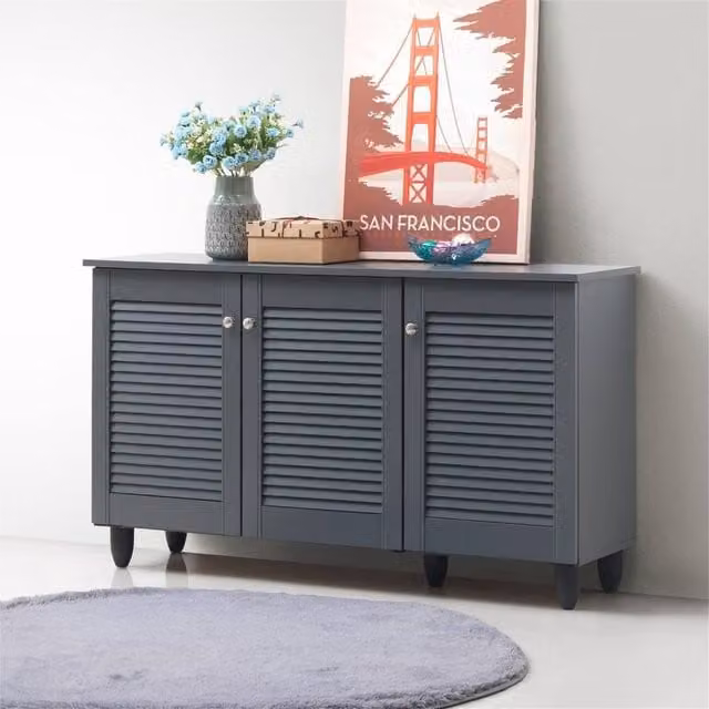 Timber Art Design Modern 3-Door Shoe Storage Cabinet in Grey, W/D/H: 114 x 33.6 x 67.5 cm – 1