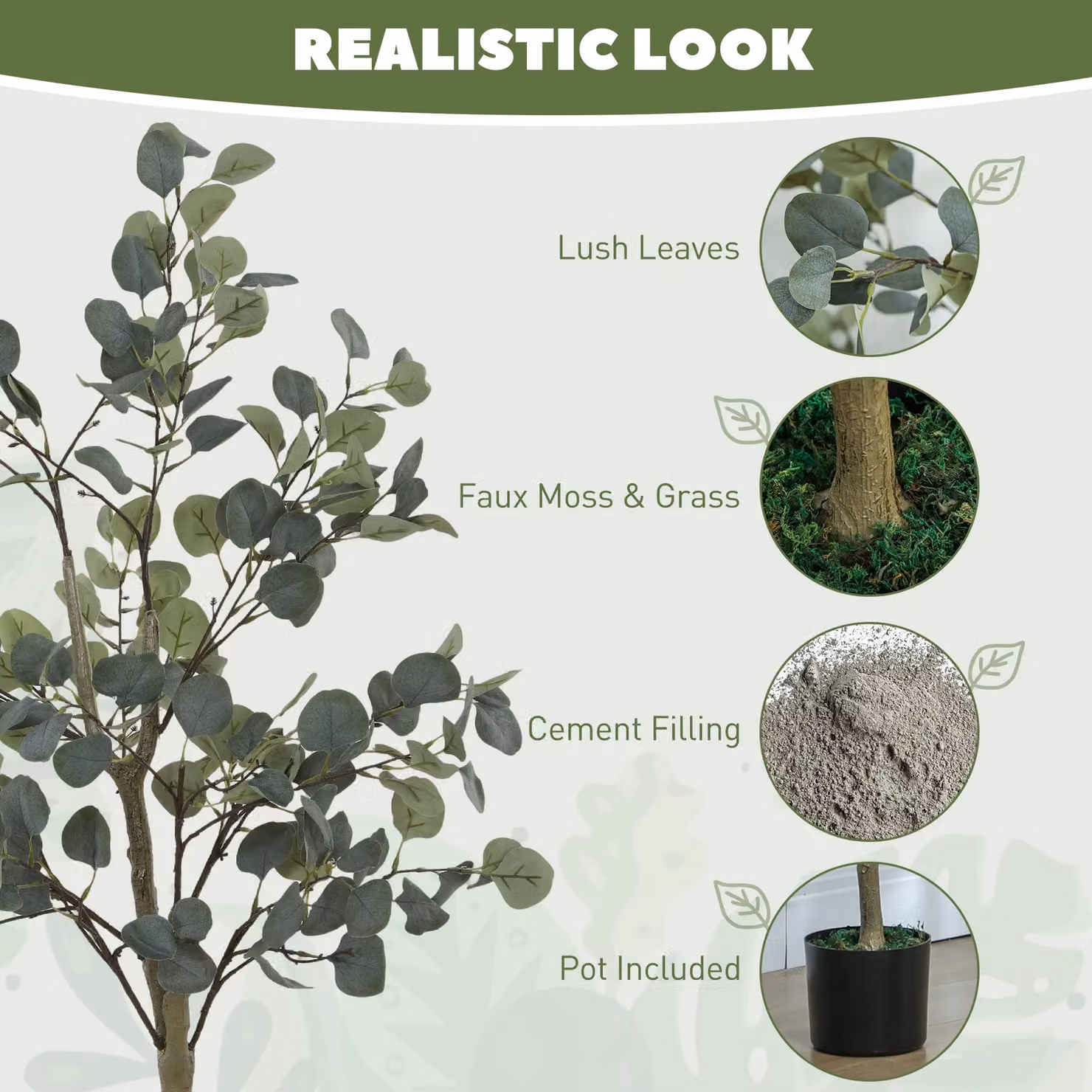 HOMCOM 2 Pack Green Faux Silk Eucalyptus Trees, Height: 120 cm – 3