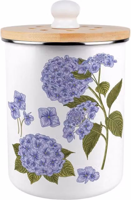 Purely Home Purple Hydrangea Metal Food Waste Caddy with Flip Lid, 2L