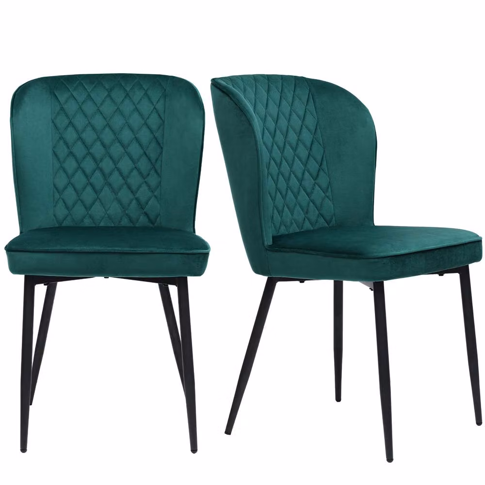Rolipo Set of 2 Modern Dark Green Velvet Dining Chairs with Metal Legs – 7