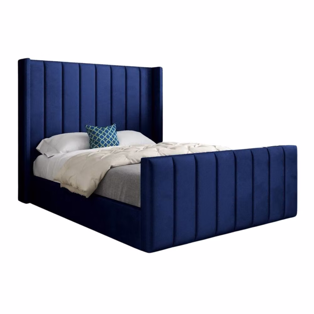 KDMD Sturminster Winged Upholstered Designer Bed Frame in Blue Soft Velvet, W/D/H: 200 x 137 x 189 cm – 2