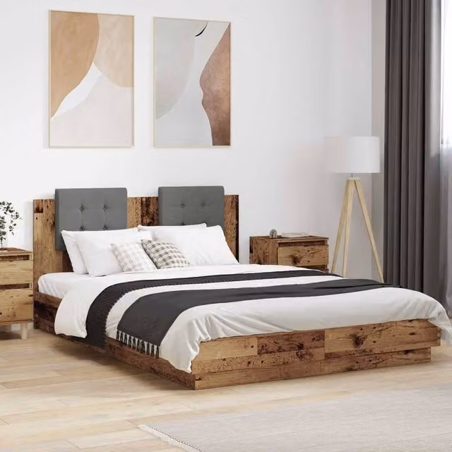 Berkfield Home Modern Bed Frame with Headboard in Brown Engineered Wood, W/D/H: 150 x 200 cm – 1