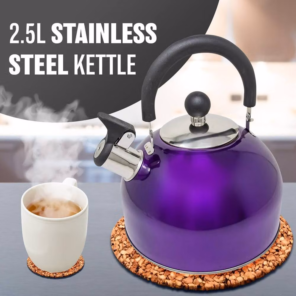 BARGAINS-GALORE 2.5l Stainless Steel Whistling Kettle in Purple – 2