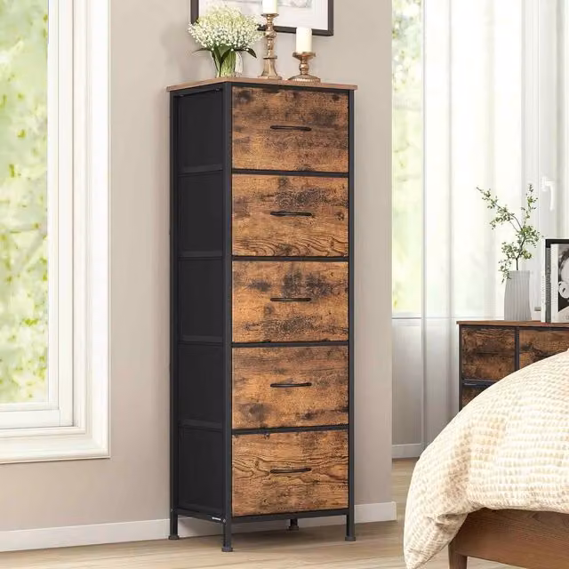 The Bazaarist 5 Drawer Fabric Dresser Cabinet in Brown and Black