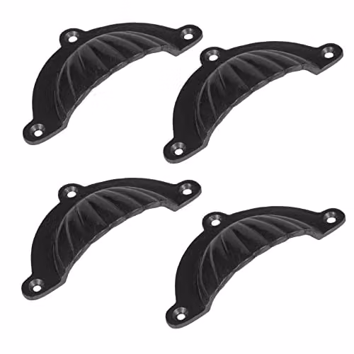 Hammer and Tongs Matt Black Iron Fluted Cabinet Drawer Handles, Pack of 4, W: 95 mm x H: 50 mm